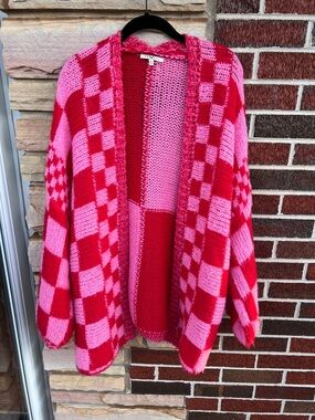 Colorblock Pink and Red cardigan